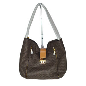 Michael Kors Addie Large Canvas Hobo Signature Shoulder Bag-Brown/Acorn-NWT